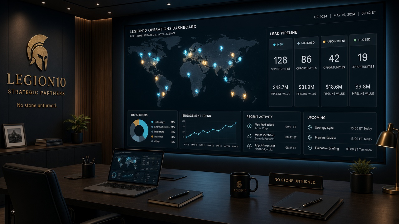 NO STONE UNTURNED — War Room map and pipeline board